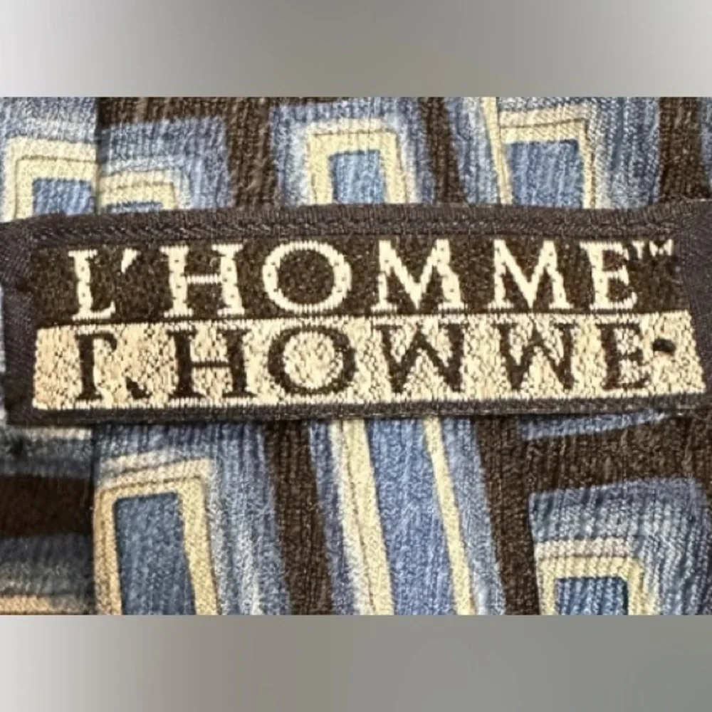 Geometric Patterned Tie by L’Homme 100% silk in Blue